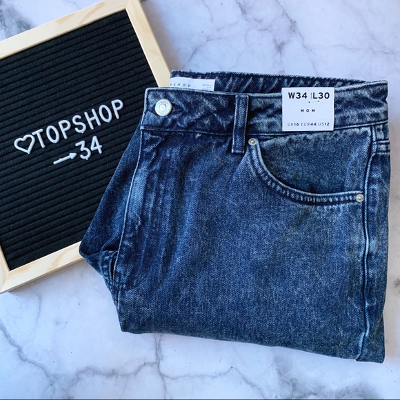 Topshop Denim - Topshop Mom Jeans high waisted in indigo acid wash